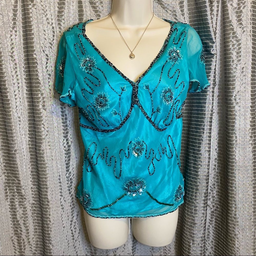 Adrianna Papell Silk Top W Beading Size Petite Medium